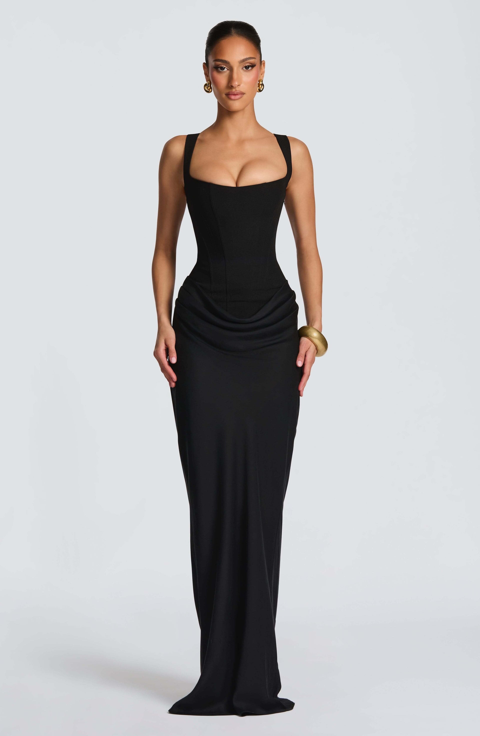Melina Square Neck Fitted Wedding Guest Maxi Dress