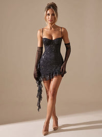 Harlow Glitter Ruffle Christmas Party Mini Dress