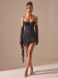 Harlow Glitter Ruffle Christmas Party Mini Dress