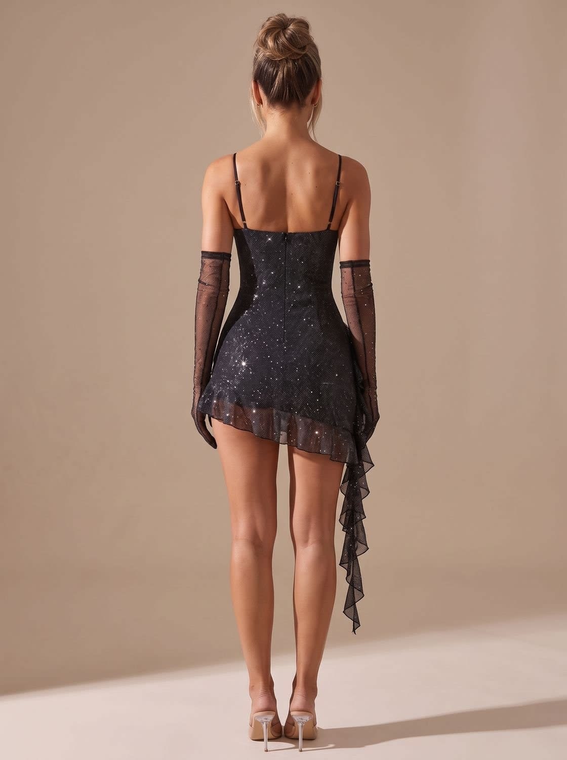 Harlow Glitter Ruffle Christmas Party Mini Dress