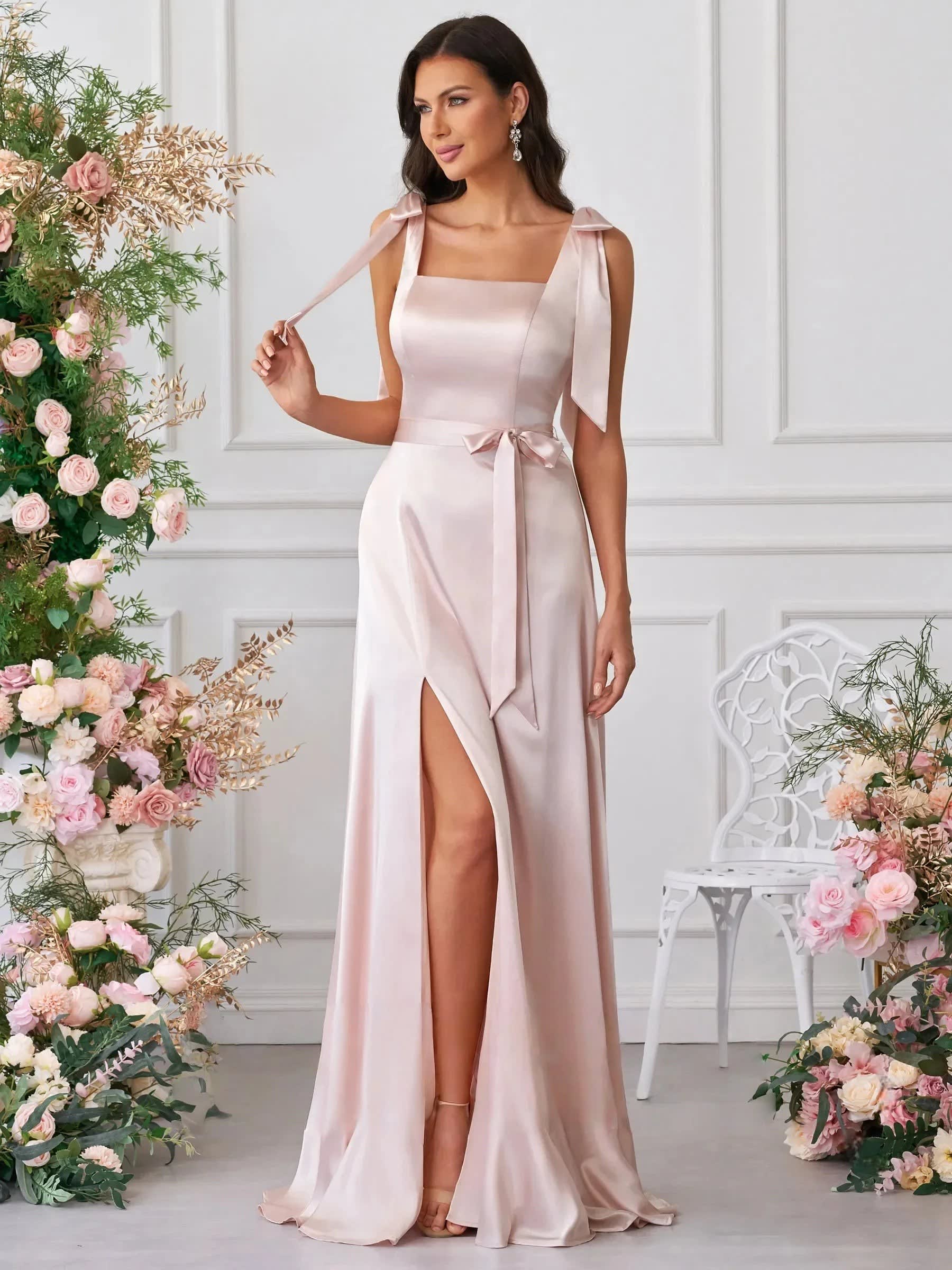 Beatrix Square Neck Wedding Guest Maxi Dress with Bow Detail