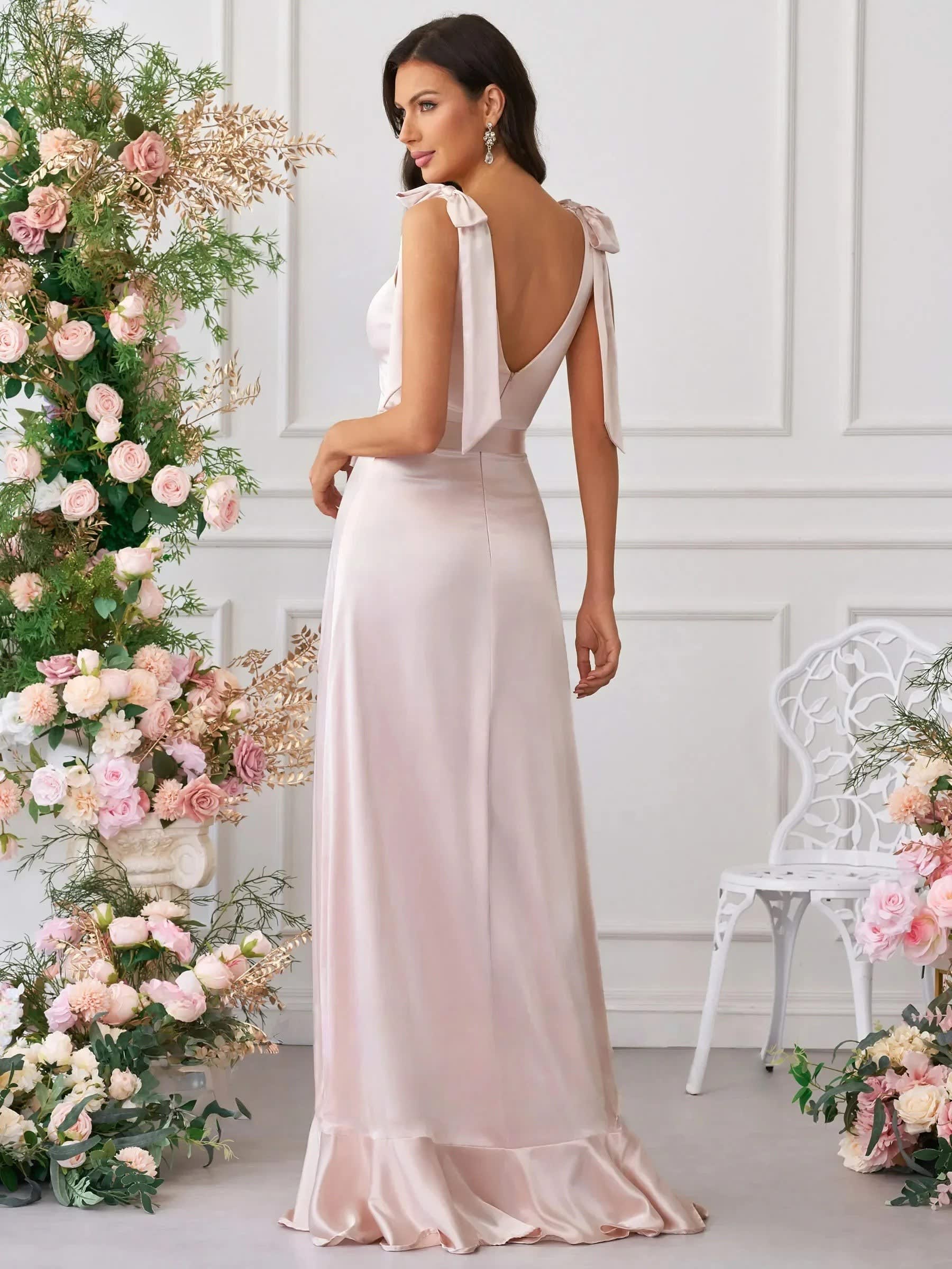 Beatrix Square Neck Wedding Guest Maxi Dress with Bow Detail