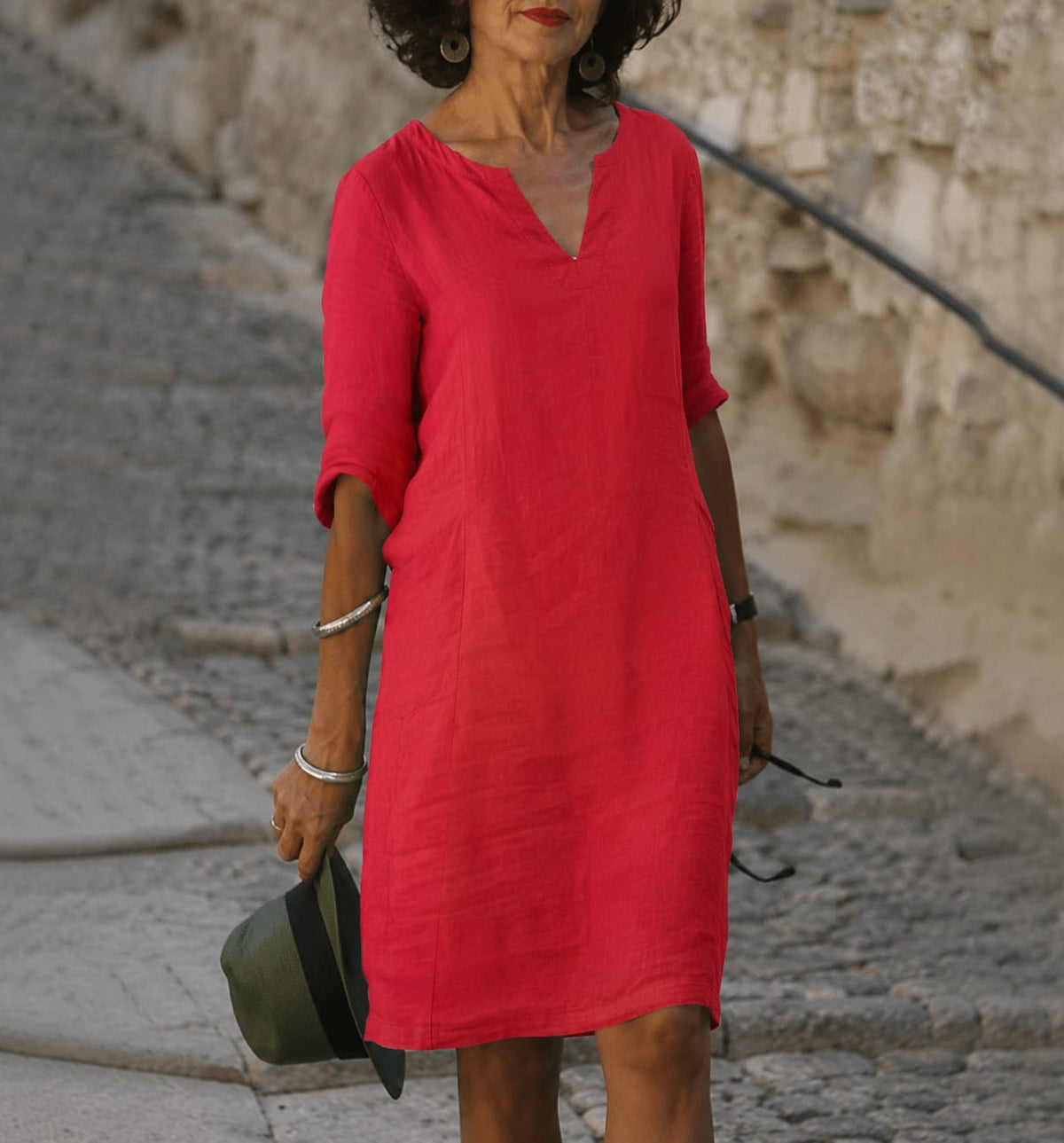 Artemisia Linen V Neck Summer Dress_14