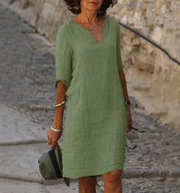 Artemisia Linen V Neck Summer Dress