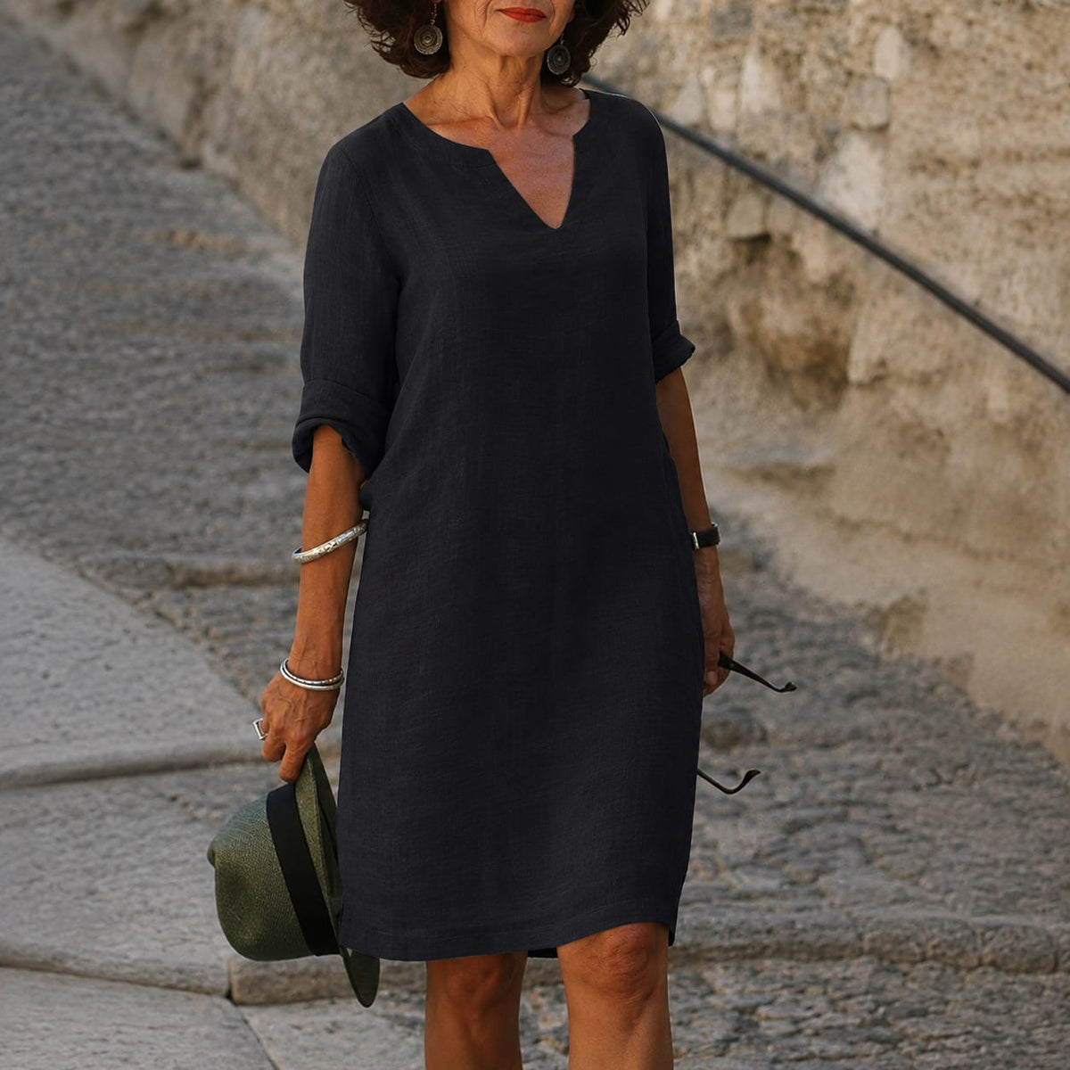 Artemisia Linen V Neck Summer Dress_2