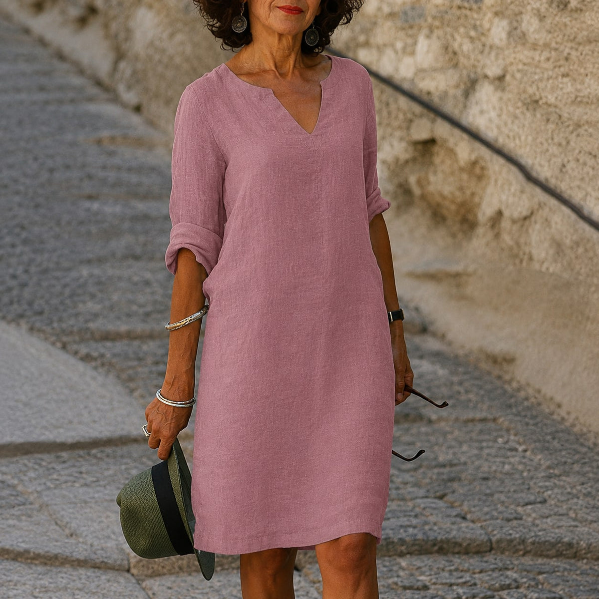 Artemisia Linen V Neck Summer Dress_5
