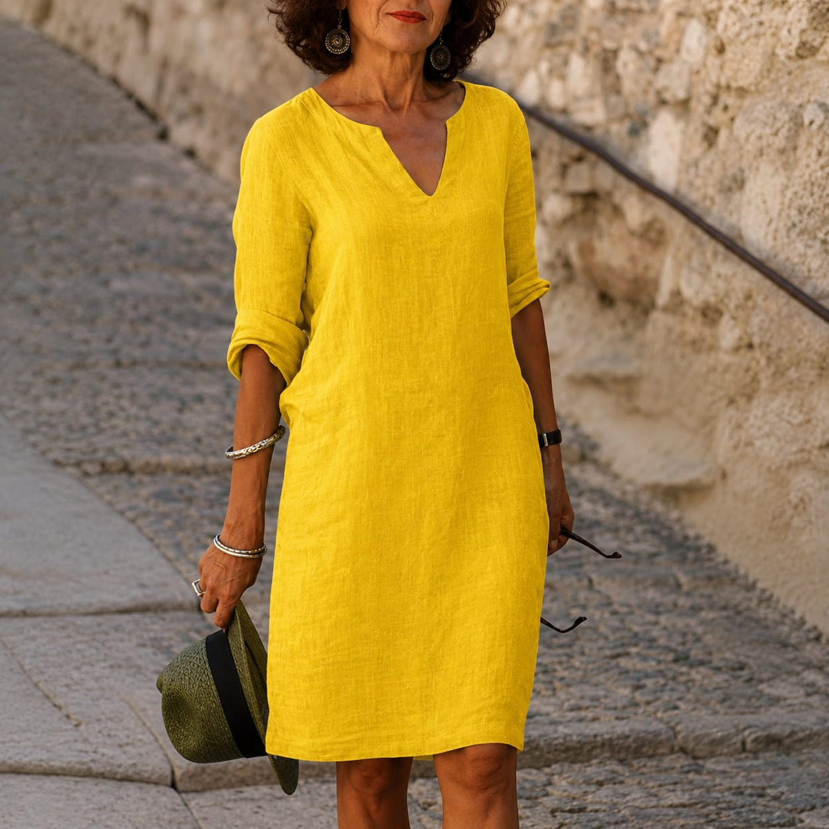 Artemisia Linen V Neck Summer Dress