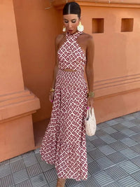 Georgie Wedding Guest Halterneck Printed Midi Dress