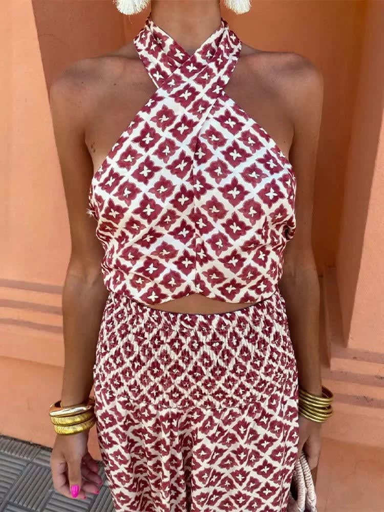 Georgie Wedding Guest Halterneck Printed Midi Dress