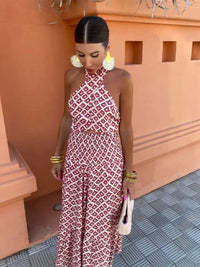 Georgie Wedding Guest Halterneck Printed Midi Dress