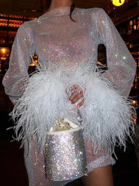 Anouska Feather Cuff Cocktail Party Mini Dress