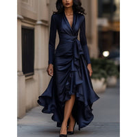 Louise Wrap V-Neck Long Sleeve Ruffle Maxi Dress