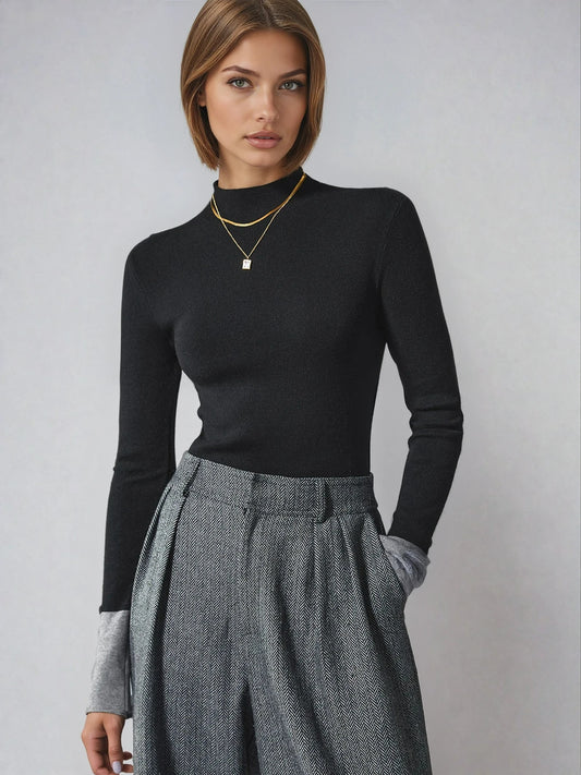 Tarni Contrast Cuff Mock Neck Sweater_1