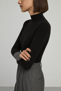 Tarni Contrast Cuff Mock Neck Sweater
