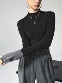 Tarni Contrast Cuff Mock Neck Sweater