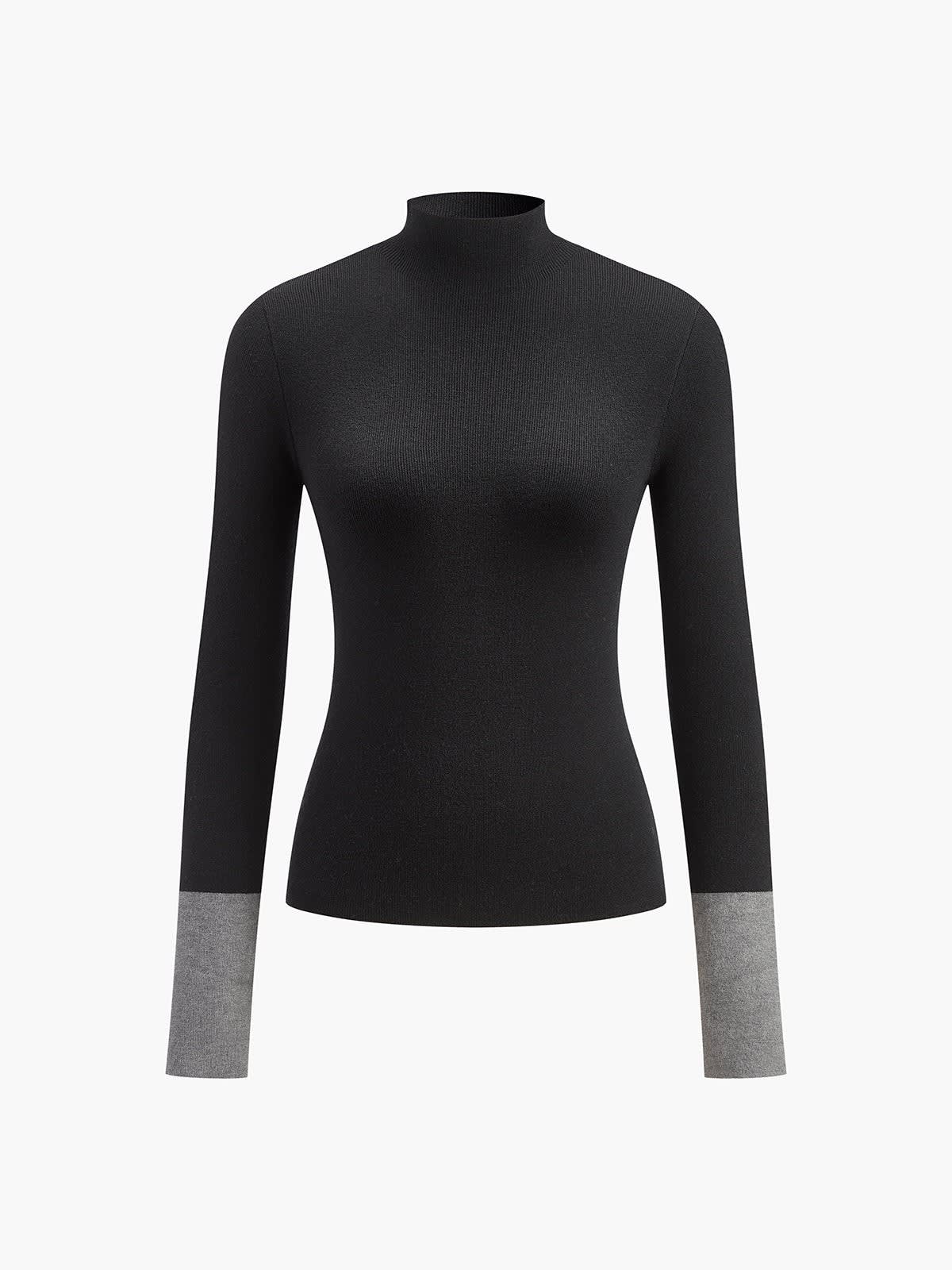 Tarni Contrast Cuff Mock Neck Sweater