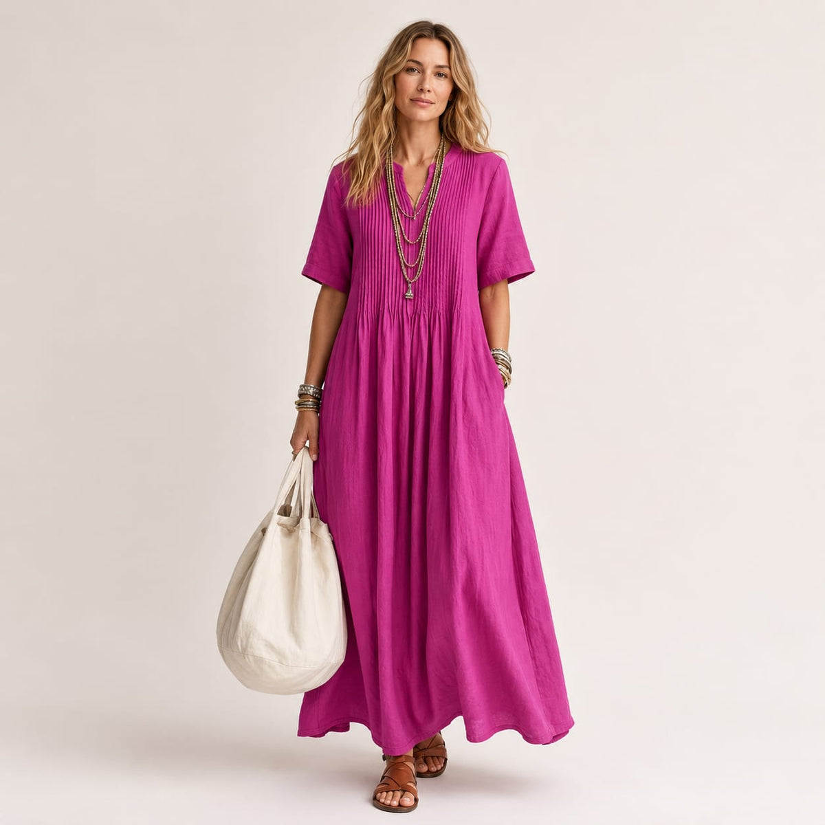 Fay Pleated Linen Maxi Dress