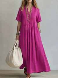 Fay Pleated Linen Maxi Dress
