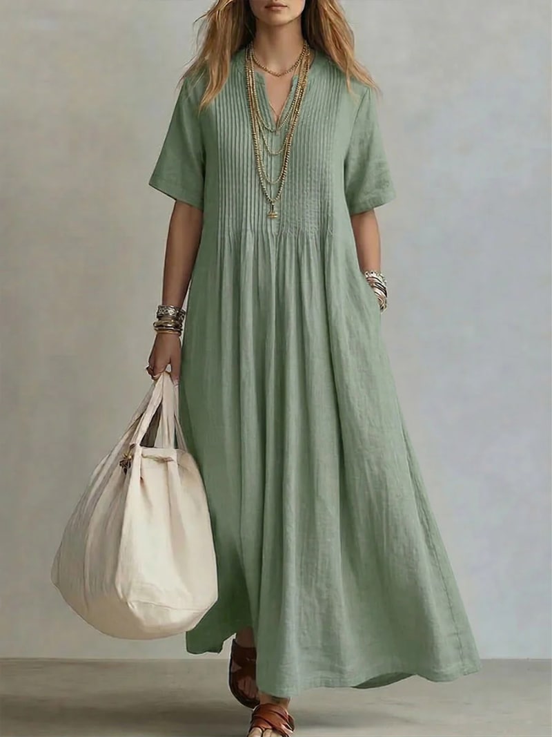 Fay Pleated Linen Maxi Dress_4