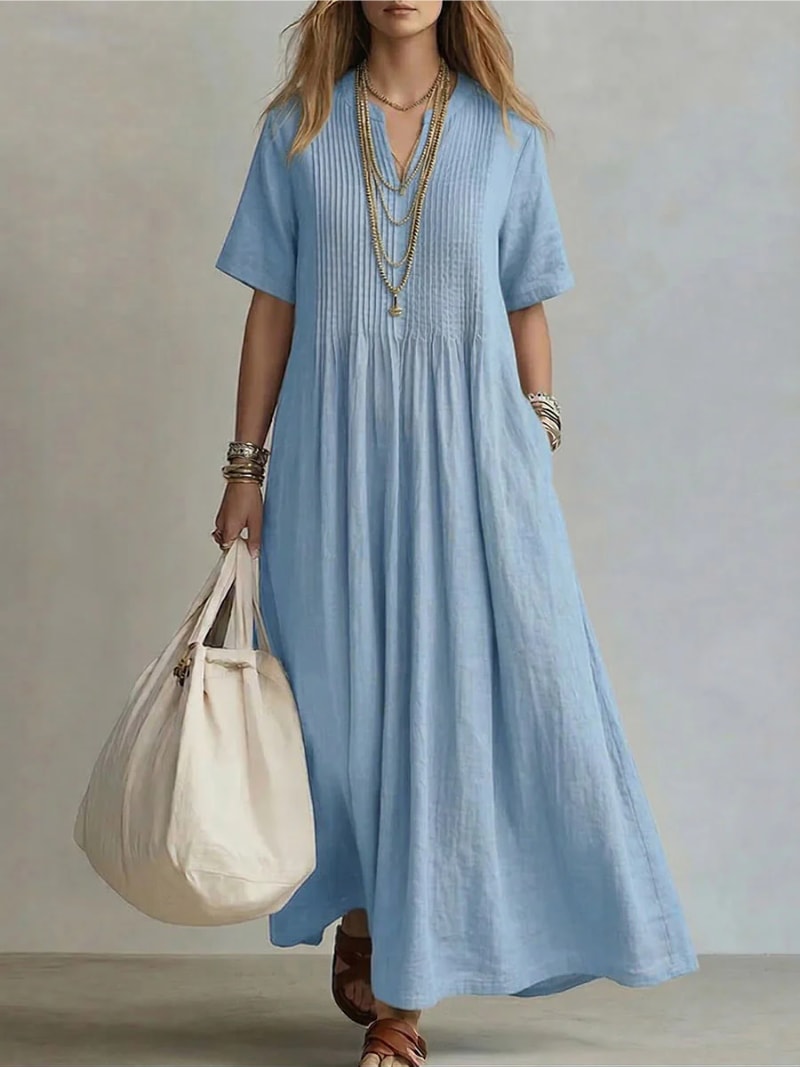 Fay Pleated Linen Maxi Dress_5