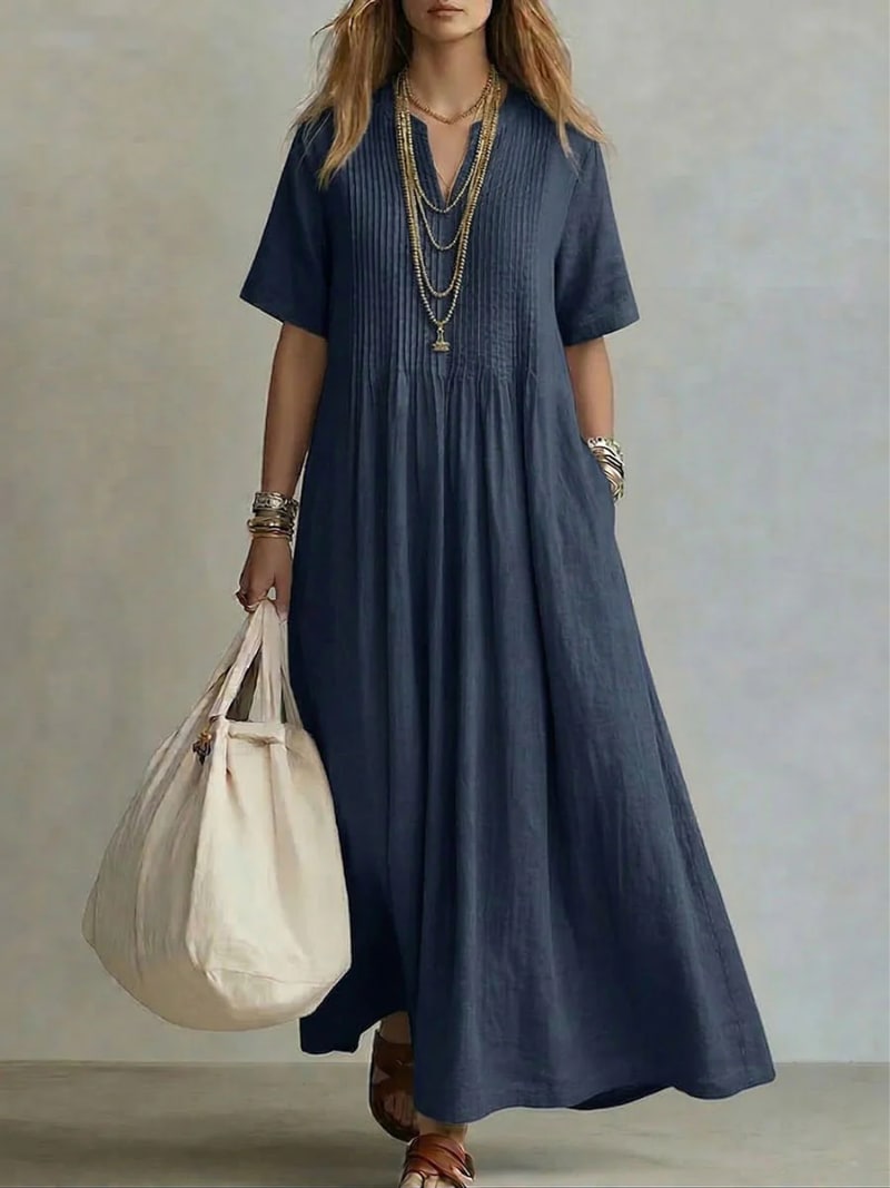 Fay Pleated Linen Maxi Dress