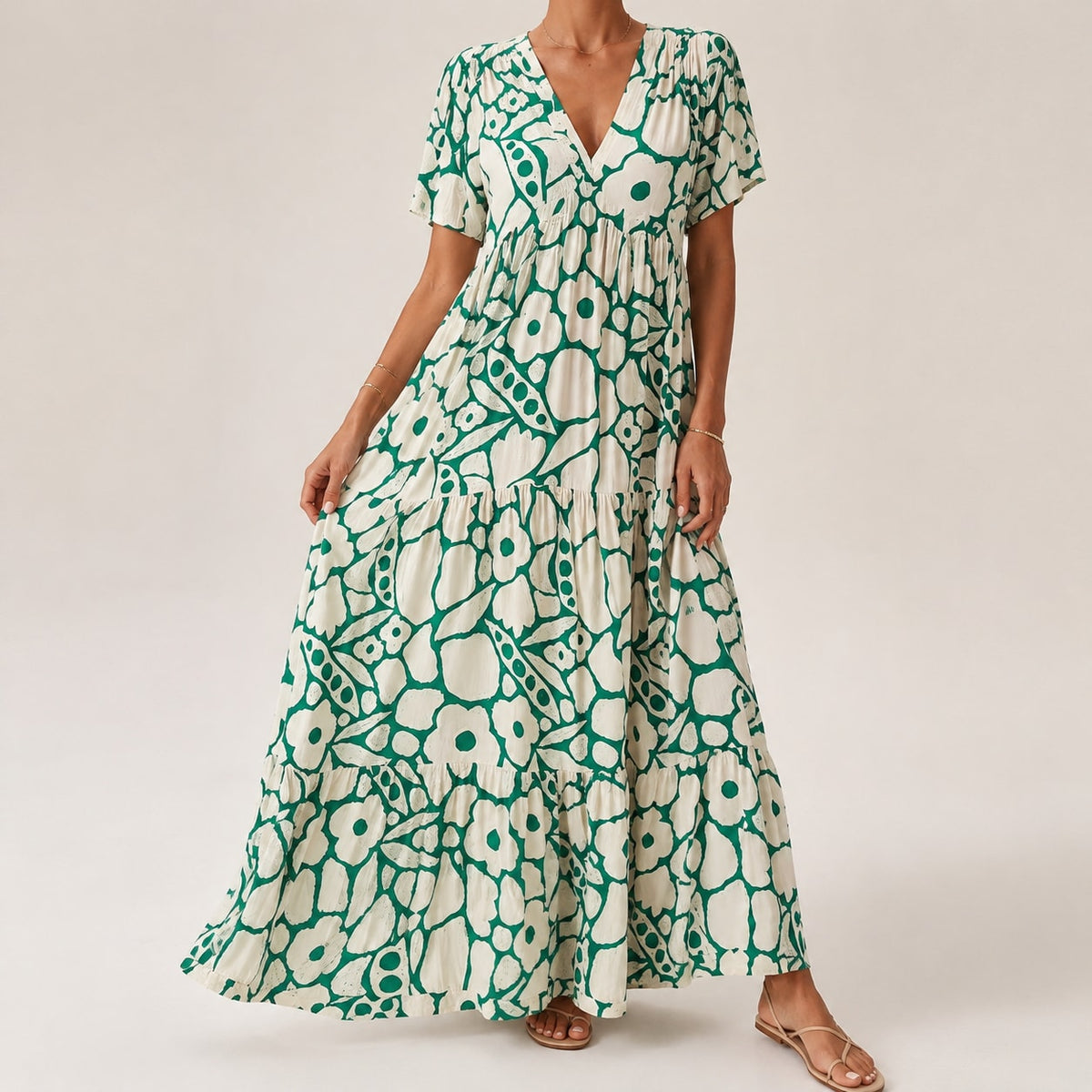 Annalise Floral Tiered V-Neck Maxi Dress_1