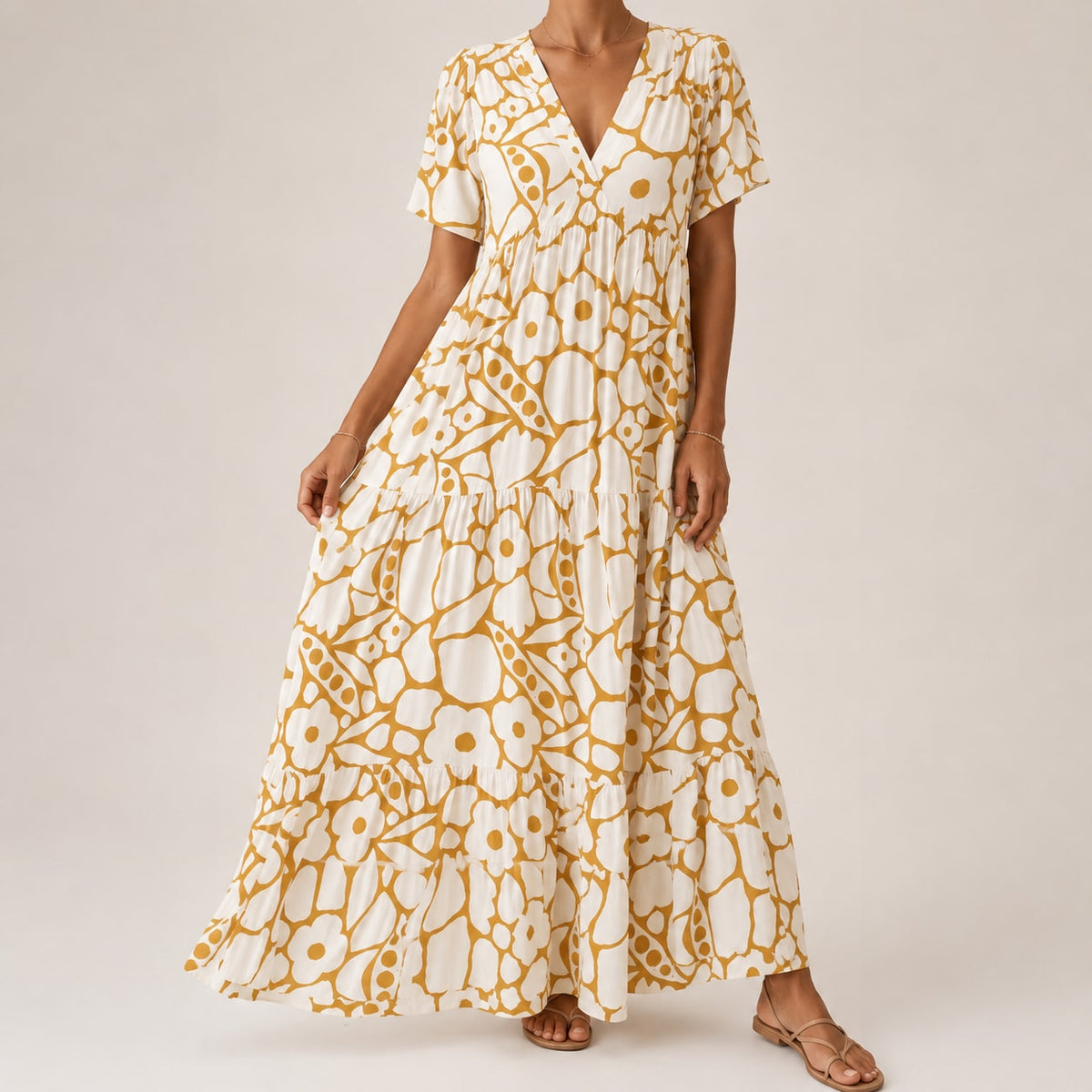Annalise Floral Tiered V-Neck Maxi Dress_3
