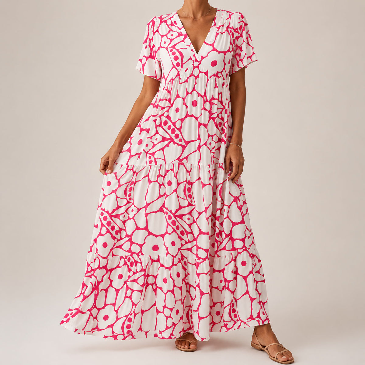 Annalise Floral Tiered V-Neck Maxi Dress_4