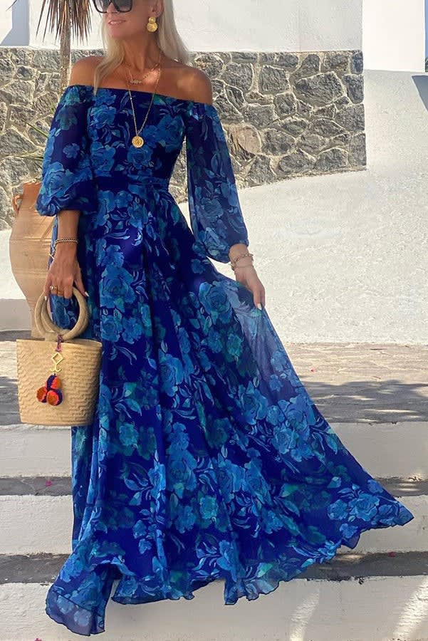 Kaia Floral Wedding Guest Off-Shoulder Maxi Dress_1