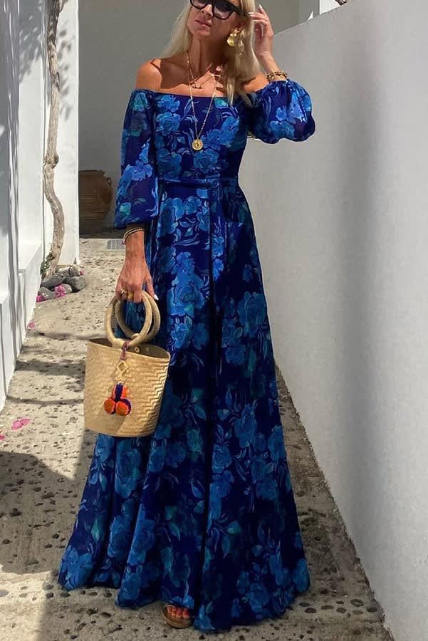Kaia Floral Wedding Guest Off-Shoulder Maxi Dress