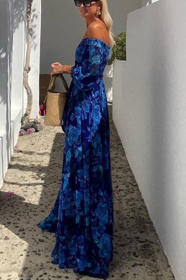 Kaia Floral Wedding Guest Off-Shoulder Maxi Dress