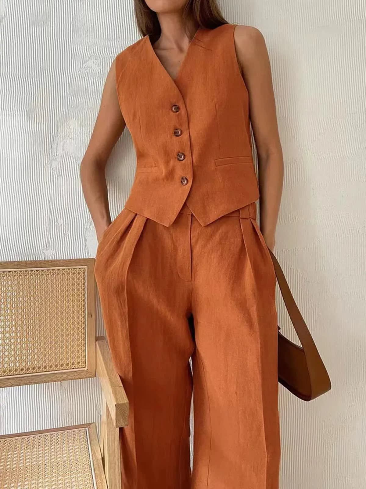 Havana Cotton Linen Wide Leg Two Piece Set