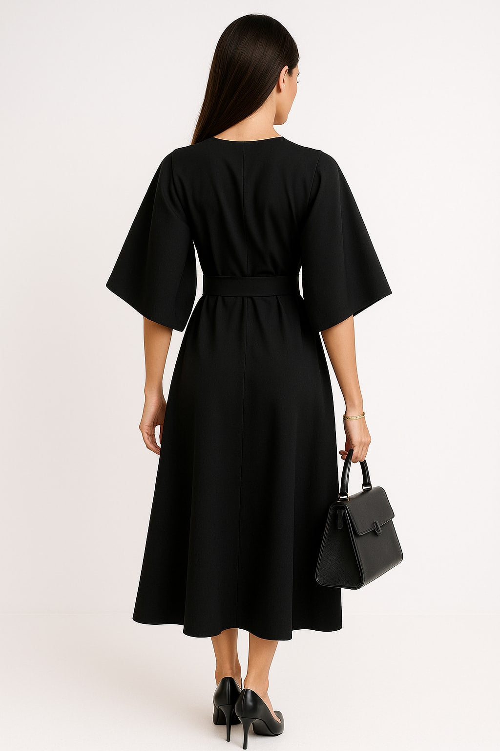 Sasha Belted Crew Neck Midi Dress