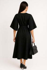 Sasha Belted Crew Neck Midi Dress