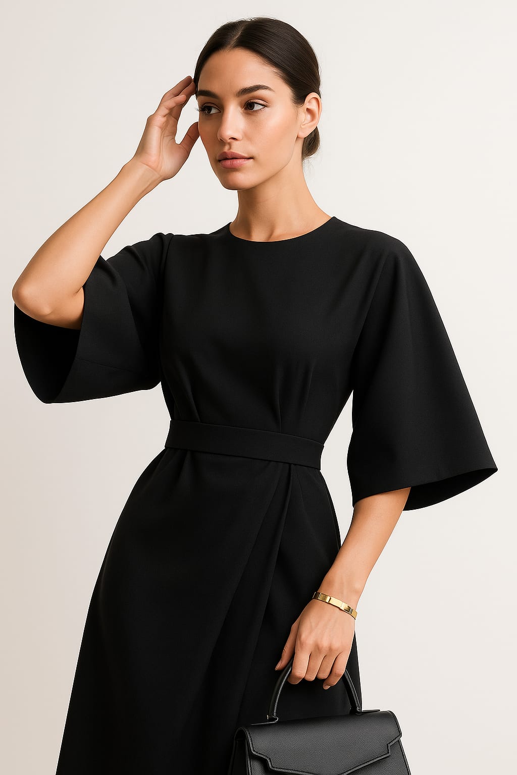 Sasha Belted Crew Neck Midi Dress