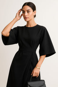 Sasha Belted Crew Neck Midi Dress