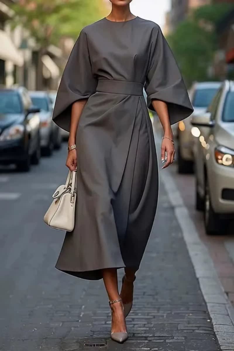 Sasha Belted Crew Neck Midi Dress_5