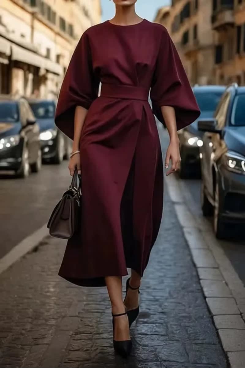 Sasha Belted Crew Neck Midi Dress