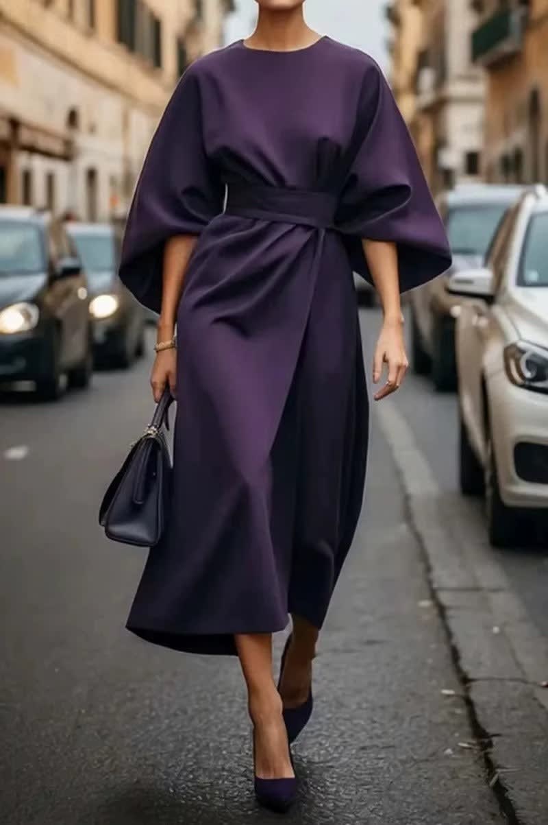 Sasha Belted Crew Neck Midi Dress_7