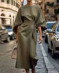 Sasha Belted Crew Neck Midi Dress