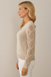 Kaja Crochet Sleeve V Neck Sweater