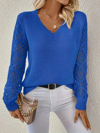 Kaja Crochet Sleeve V Neck Sweater