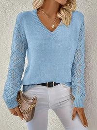 Kaja Crochet Sleeve V Neck Sweater