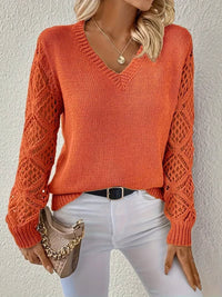 Kaja Crochet Sleeve V Neck Sweater