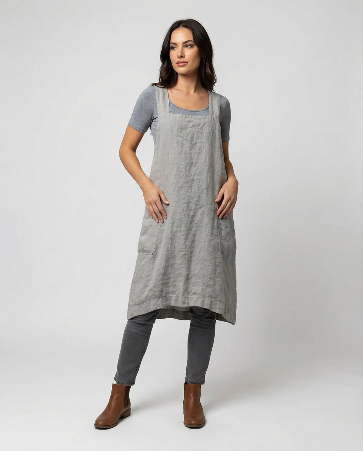 Eva Linen Pinafore Dress with Deep Pockets