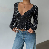 Michaela Polka Dot V-Neck Peplum Top