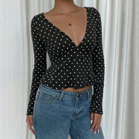 Michaela Polka Dot V-Neck Peplum Top