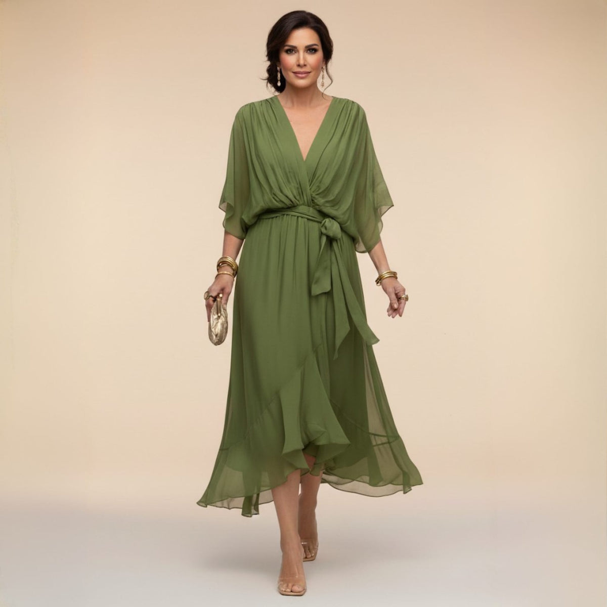 Aoife Chiffon V Neck Wedding Guest Midi Dress_1