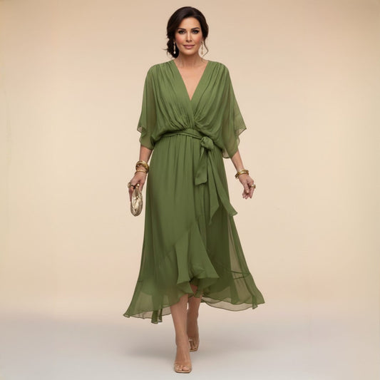 Aoife Chiffon V Neck Wedding Guest Midi Dress_1