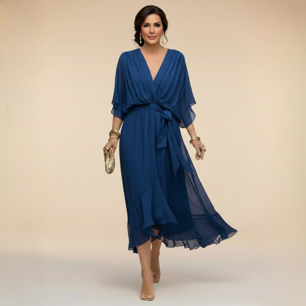 Aoife Chiffon V Neck Wedding Guest Midi Dress_3